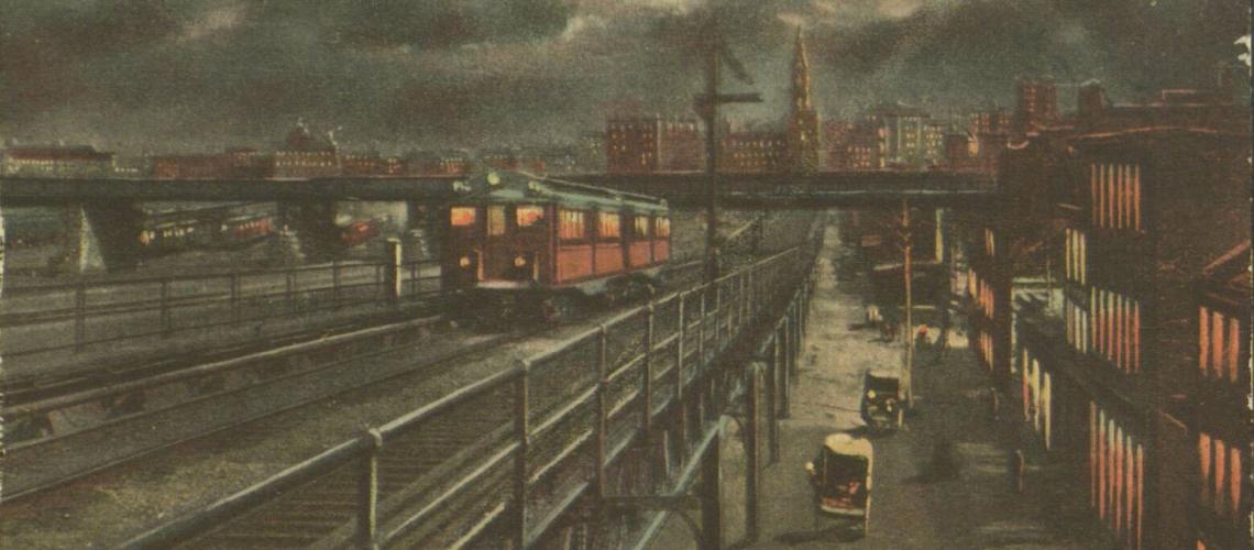 An early 20th-century postcard displays the Market Elevated subway at 32nd and Market Streets.