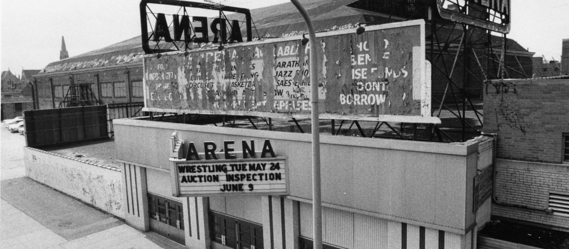 Exterior of the Arena shortly before its auction in 1977