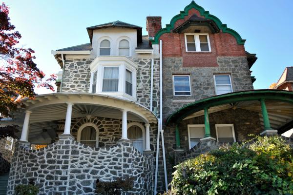 Two different styles on a twin house in Overbrook.