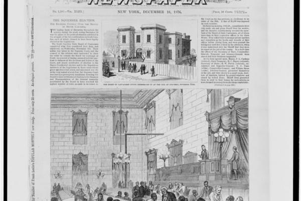 Frank Leslie's Illustrated, showing a "deadlock" in the South Carolina legislature at Columbia; from sketches by Harry Ogden. 1876